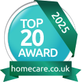 Visiting Angels Central Surrey homecare.co.uk Top 20 Home Care Providers South East England 2025 Winner Badge